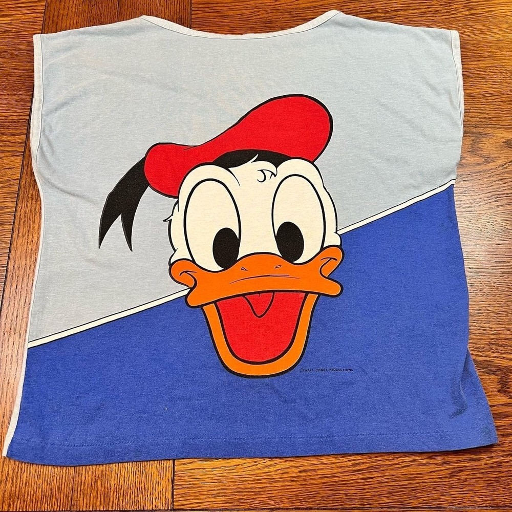 Vintage Disney Donald Duck Sleeveless Cap Swim Cover Up Shirt Made in USA LARGE